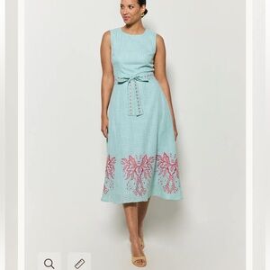 Fanm Mon Libya Dress Midi Floral Embroidered Green Checker Plaid Small NWT NEW